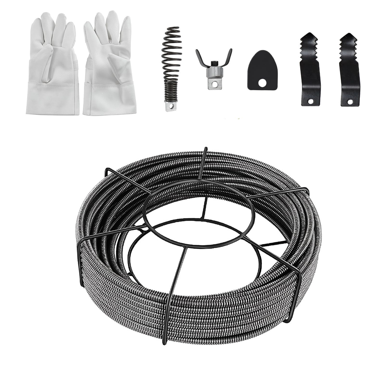 75Ft x 3/8 Inch Drain Auger Cable with Cutter Set & Gloves