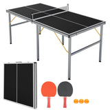 Garvee Portable Ping Pong Table 6x3 ft Professional Indoor/Outdoor Table Tennis Set with Net, Paddles, Balls - Foldable, Lightweight, Quick Assembly - Black