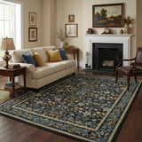 Garvee 5x7 Area Rugs Washable Rugs Boho Vintage Non Slip Low Pile Stain Resistance Indoor Soft Large Carpet Blue Black for Living Room Bedroom Dining Room Office - Blue Black
