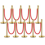Garvee Stanchions and Velvet Ropes, Crowd Control Barriers Queue Pole,Red Carpet Ropes and Poles, Gold - Gold-4 post 3 rope