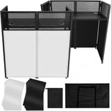 Garvee Portable DJ Facade Booth, 52" L x 26" W DJ Facade Table with Black and White Lighting Scrims, Foldable DJ Table Station Black Metal Frame DJ Table with Adjustable Feet