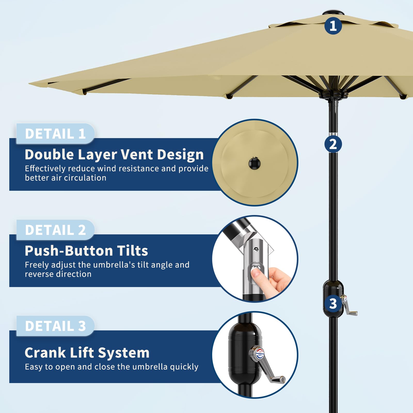 Garvee 10' Patio Umbrella with Crank Lift & Push Button Tilt, Table Umbrella Outdoor Patio 8 Sturdy Ribs for Yard, Deck, Pool, Beige Garvee 10' Patio Umbrella with Crank Lift & Push Button Tilt, Table Umbrella Outdoor Patio 8 Sturdy Ribs for Yard, Deck, Pool, Beige