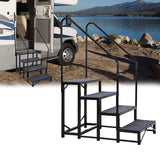 Garvee Portable 4-Step RV Stairs with Handrails, Non-Slip Mats for Travel Trailers, Campers, Hot Tubs, Porch, Pool, Pets, Heavy-Duty Steel, Waterproof Black - Black