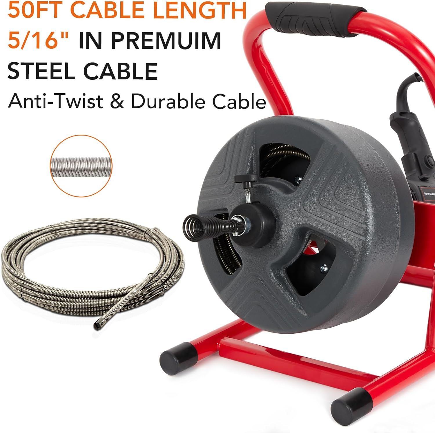 Garvee 50Ft x 5/16 Inch Drain Cleaner Machine, Electric Drain Auger Professional for 3/4 to 3 Inch Pipes