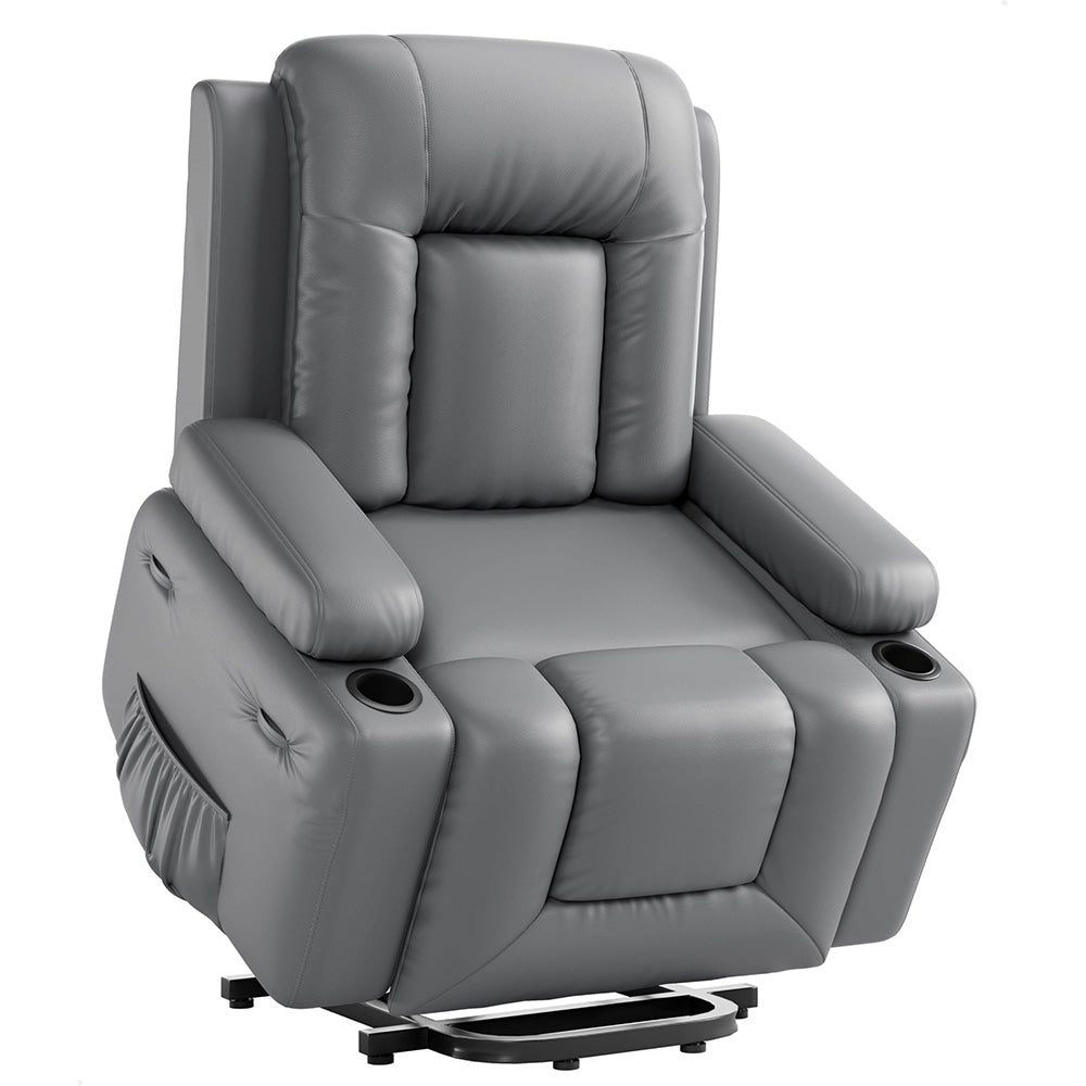 Garvee Electric Power Lift Recliner Chair Sofa, PU Leather Lift Chair with Heat and Massage for Elderly People, Wide Electric Massage Chair with Remote Control for Living Room, Gray