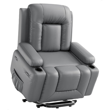 Garvee Electric Power Lift Recliner Chair Sofa, PU Leather Lift Chair with Heat and Massage for Elderly People, Wide Electric Massage Chair with Remote Control for Living Room, Gray