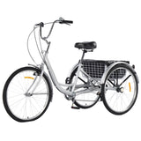 Garvee 3 Wheel Bikes for Adults, 7 Speed Tricycles for Adults, 24 inch Adult Tricycles for Women Men Seniors with Dual Chain, Rear Basket and Bag, Adult Trikes for Shopping, Beach and City, Grey - Grey