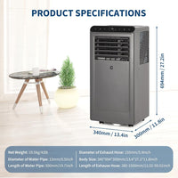 Garvee 10,000 BTU Portable Air Conditioner with Dehumidifier, Cooling, Fan 3-In-1, Drainage-Free Cooling, Cools Up to 450 Sq. Ft. with Remote Control, Gray