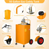 Garvee 50 Gal Fuel Caddy With Manual Pump Heavy Duty Gasoline Diesel Transfer Tank On Wheels Orange