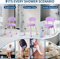 Garvee 360° Swivel Shower Chair with Backrest, Non-Slip Bathtub Chair, Height Adjustable Bath Seat for Elderly, Seniors and Disabled, Compact Shower Bench for Inside Tub or Shower, Purple