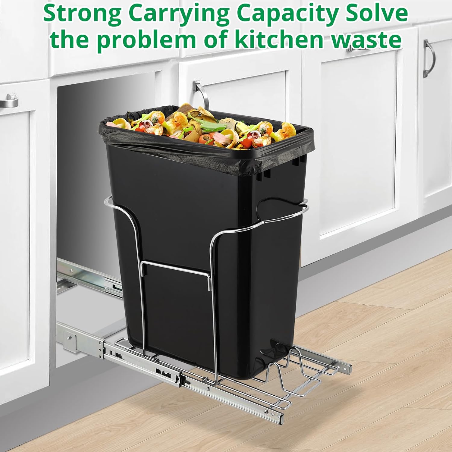 Garvee Pull Out Trash Can Under Cabinet, Stainless Steel Slide Out Garbage Can Shelf Under Sink, Adjustable Slide Out Shelf for Waste Can Under Kitchen Sink for 30L Trash Can, Trash Can Not Included