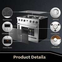 Garvee 36" Electric Range with 6 Heating Elements Cooktop, 6 Functions Convection Electric Oven, 6 Cu.Ft Capacity, Stainless Steel, Clock, Smooth Glass Top