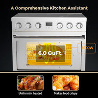 Garvee 36" Electric Range with 6 Heating Elements Cooktop, 6 Functions Convection Electric Oven, 6 Cu.Ft Capacity, Stainless Steel, Clock, Smooth Glass Top