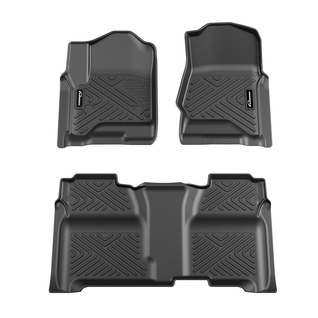 Garvee Floor Mats for 2014-2018 Chevy Silverado/GMC Sierra 1500 Crew Cab, 2015-2019 Silverado/Sierra 2500 HD/3500 HD Crew Cab, TPE All Weather Custom Fit 1st and 2nd Row Floor Liner, Black