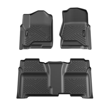 Garvee Floor Mats for 2014-2018 Chevy Silverado/GMC Sierra 1500 Crew Cab, 2015-2019 Silverado/Sierra 2500 HD/3500 HD Crew Cab, TPE All Weather Custom Fit 1st and 2nd Row Floor Liner, Black