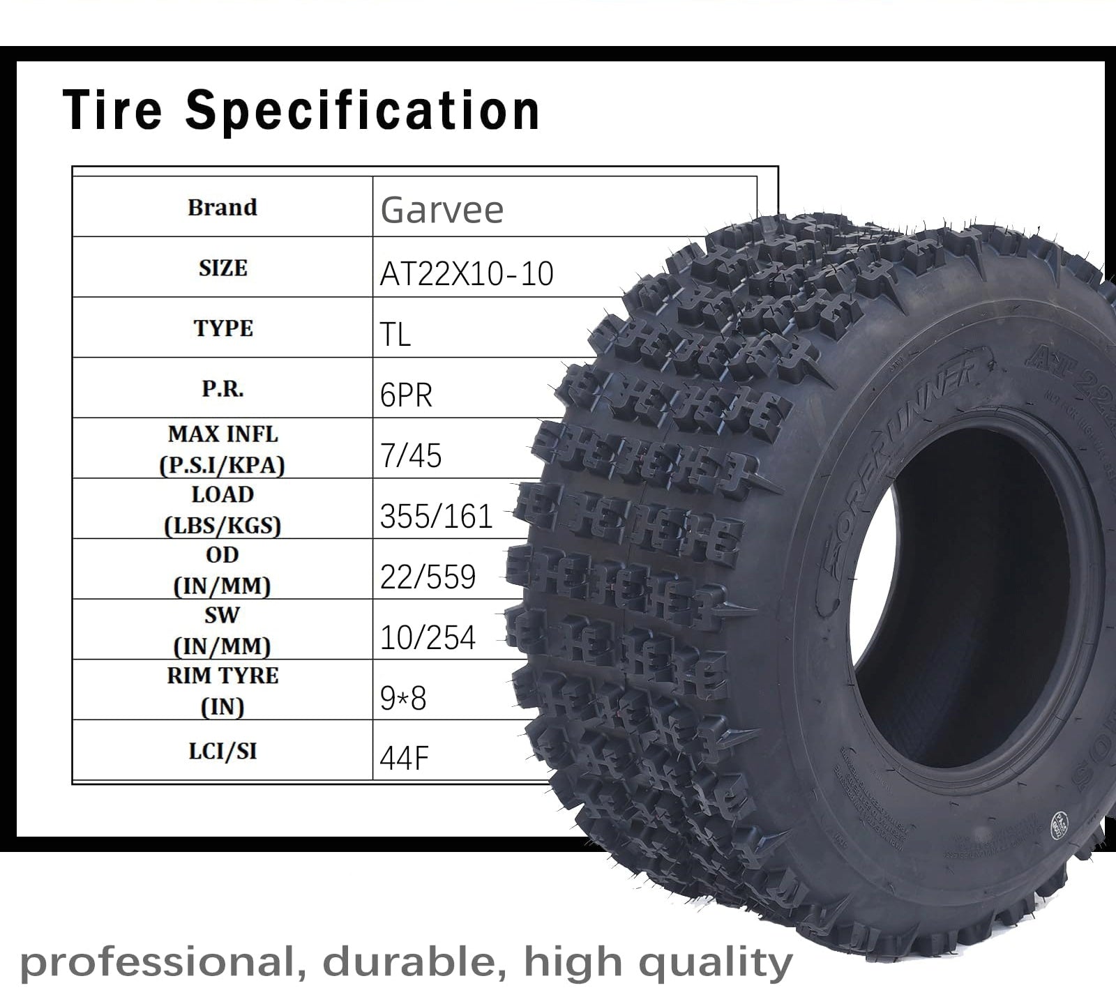 Garvee Set of 4 ATV UTV All-Terrain Tires 23x7-10 Front 22x10-10 Rear 6-Ply Tubeless