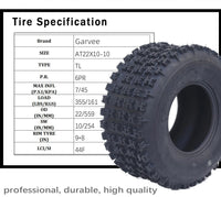 Garvee Set of 4 ATV UTV All-Terrain Tires 23x7-10 Front 22x10-10 Rear 6-Ply Tubeless