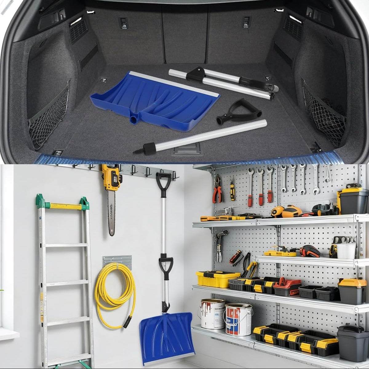 Garvee Ergonomic Snow Shovel – 18" Aluminum-Edged Blade with Assisted D-Ring Handle – Lightweight Snow Pusher for Patio, Garden, Yard – Blue Shovel with Silver Pole