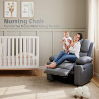 Garvee 22" Massage Recliner Chair for Adults, Lounge Recliner with Vibrating Massage, PU Leather Recliner with Cup Holders and Side Pockets, for Living Room, Bedroom, and Nursery, Grey