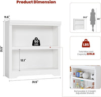 Garvee 2 Tier Bookshelf, 31.5" Tall Farmhouse Bookcase with Adjustable Shelves, 31.5" W Floor Standing Open Display Storage Rack with Anti-Slip Design for Home Office, Balcony, Library, Study / Living Room, White