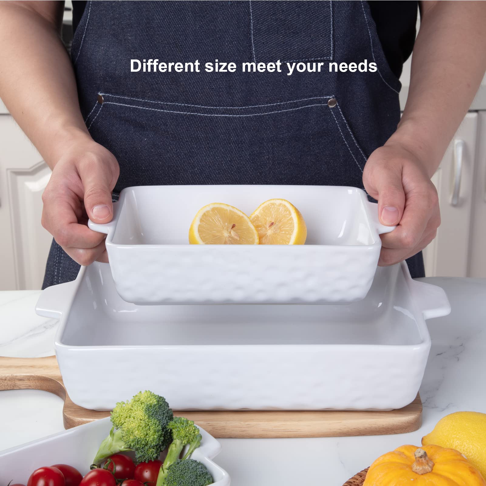 Garvee Ceramic Baking Dish Set of 3, Rectangular Casserole Dish for Oven with Handles, Deep Lasagna Baking Pans for Cooking, Kitchen, Cake Dinner, Banquet, Daily Use, White