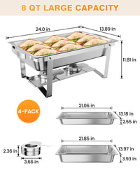 Chafing Dish Buffet Set 2 Pack, 8 QT Stainless Steel Chafer Buffet Food Servers and Warmers Set with Water Pan for Weddings, Parties, Banquets, and Catering