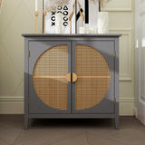 Garvee Sideboard Buffet Cabinet with Rattan Doors Free Standing Accent Storage Cabinet for Kitchen Dining Room Living Room Hallway Grey One Size