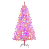Garvee 6ft Pink Christmas Tree, Prelit Snow Flocked Artificial Christmas Tree with 250 Multi Color LED Lights, 751 Branch Tips, Fake Xmas Pine Tree for Home Office Party Decorations