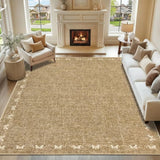 Garvee Washable Large 10x14 Area Rug Bow Bordered Non Slip Soft Stain Resistant Carpet Light Brown for Living Room Bedroom Nursery Dining Room Classroom - Light Brown