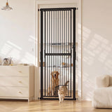 Garvee 71" Extra Tall Pet Gate for Cats, 30.3-40.9'' Width Adjustable Pet Door | Cat Gate with Door for Stairs, Doorways, Kitchen, 4 Extensions Kits,No-Drilling Pressure Mounted, Black - Black