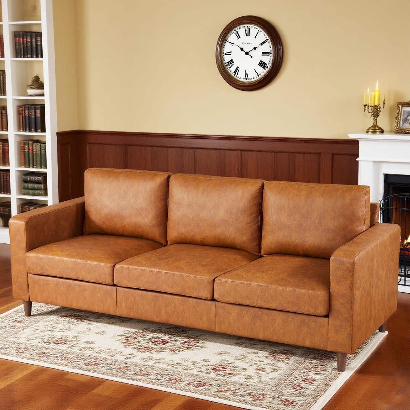 Garvee 74" Leather Couch for Living Room, Modern Sofa Couches with Padded backrest, Upholstered Sofa with Armrests and Comfy Cushions, Deep Seat Sofas for Living Room, Bedroom, Office