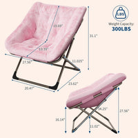Garvee Folding Saucer Chairs for Adults, Comfy Faux Fur Lazy Chair with Metal Frame, 300 LB Capacity, No Assembly Required for Living Room, Bedroom, Dorms, Pink