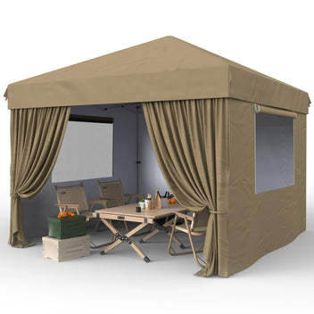 Garvee 10'x10' Pop-Up Canopy Tent - Easy One-Person Setup, Portable Shelter with 4 Sidewalls & 4 Sandbags, Ideal for Patio & Outdoor Activities, Khaki