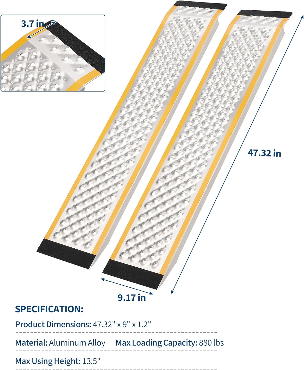 Garvee Aluminum Lawn Mower Ramps 47"x9" Anti-Slip Punch Plate 880 lbs Capacity Lightweight Durable Shed Access