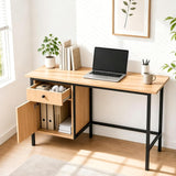 Garvee 47" Home Office Computer Desk with Drawer and Cabinet Storage | Simple Modern Desk for Bedroom, Home Office, Study, Writing, Study Table with Cabinet, Natural Oak+Black