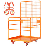 Garvee 45" x 43" Heavy Duty Steel Forklift Safety Cage (2200 lb Capacity) - Foldable Forklift Man Basket Work Platform with Guardrails, Safety Harness & Wheels for Aerial Maintenance, High-Visibility Orange - Orange