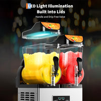 Garvee Commercial Slushy Machine 15Lx2, Stainless Steel Double Tank Frozen Drink Machine with Self-Cleaning Mode, 900W Maker Smoothie Machine for Supermarkets Cafes Restaurants Bars Home Use