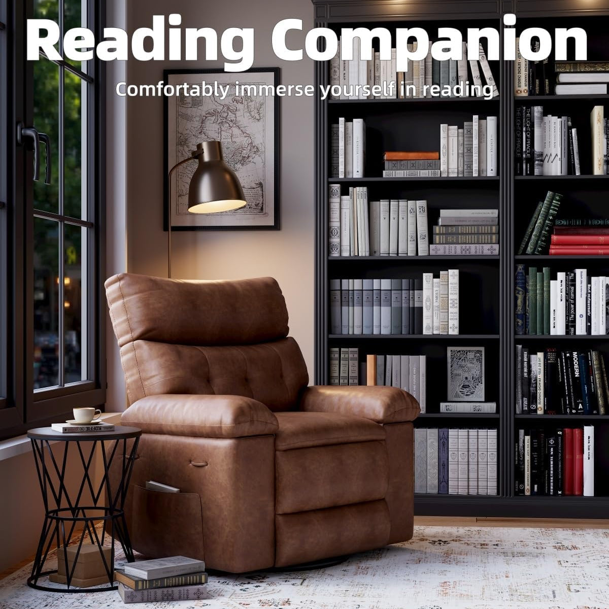 Garvee 22" Widen Recliner Chairs with Heat and Massage - 360° Swivel Lazy Boy Recliner Chair for Adults- Manual Rocking Chair with Cup Holder for Living Rooms, Bedrooms, and Nurseries - Brown