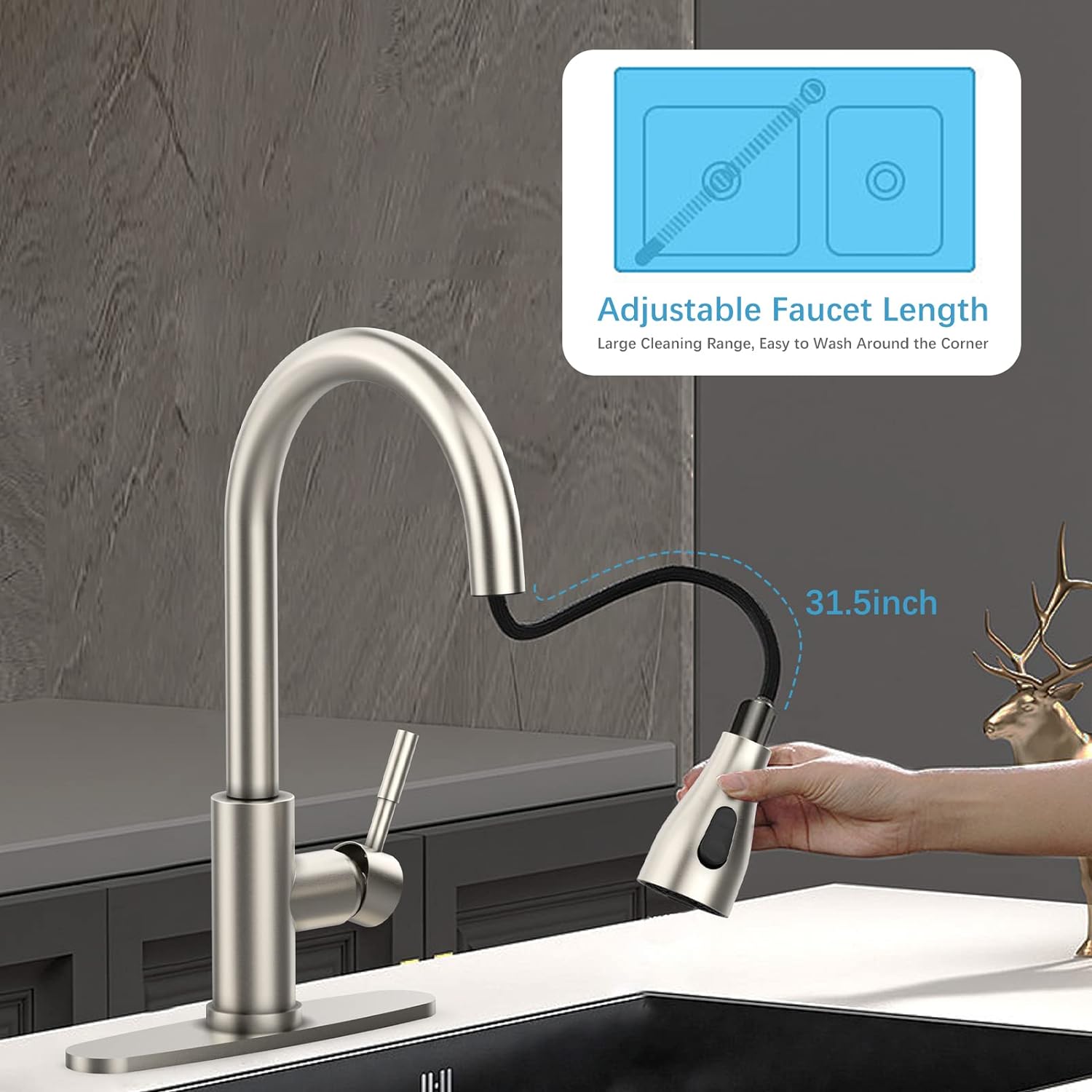 Kitchen Drinking Water Faucet - 100% -Free, Stainless Steel 304, Compatible with Filtration Systems