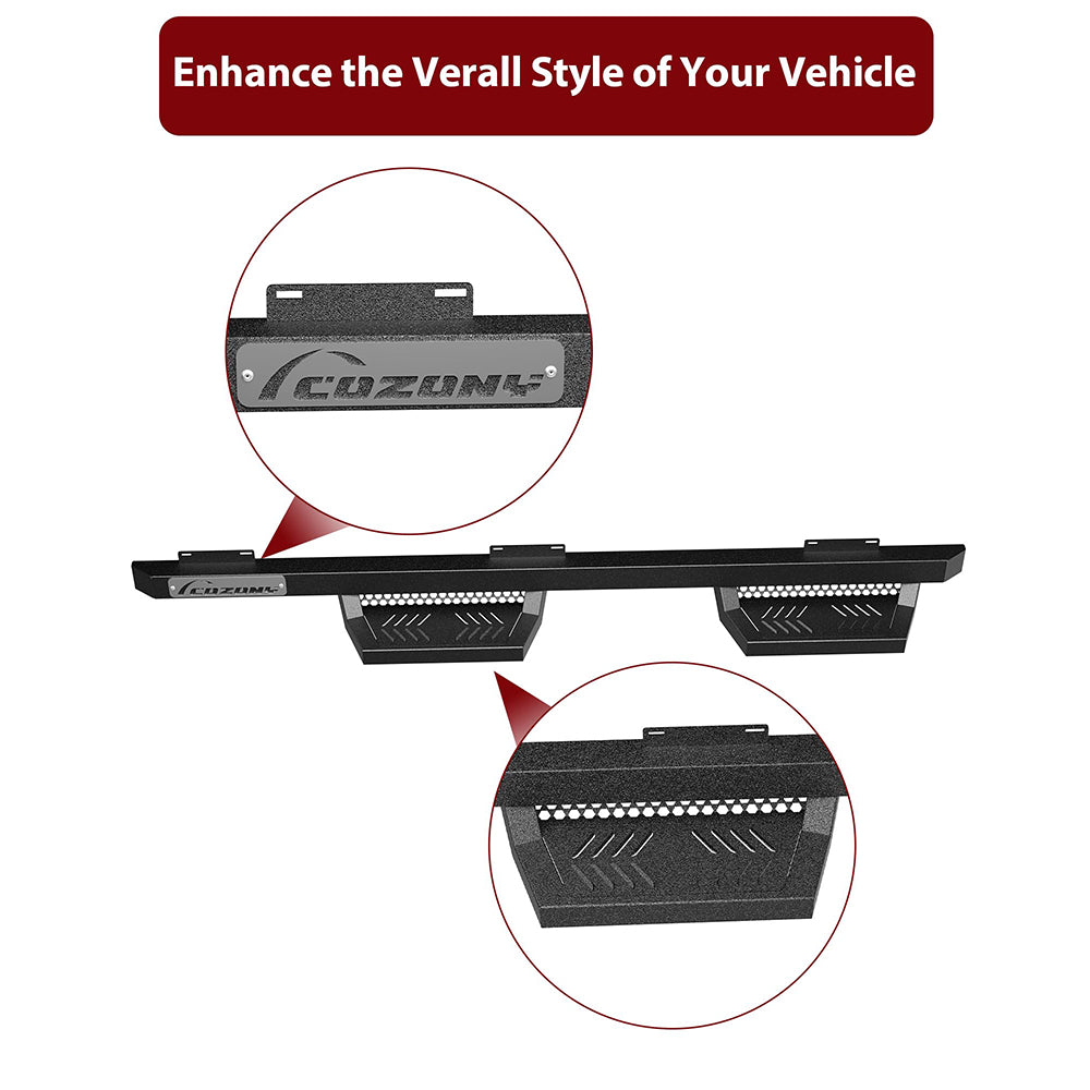 Garvee Running Boards Drop Side Steps for 2007-2018 Chevy Silverado Sierra 1500 Crew Cab; 2007-2019 2500 3500HD Crew Cab, Textured Black Truck Nerf Bars