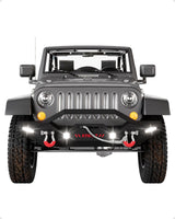Garvee Front Bumper Compatible with 2007-2018 Jeep Wrangler JK & Unlimited, Rock Crawler Off-Road Bumper with Winch Plate & 4 LED Lights & D-rings Black