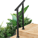 Garvee Hand Rails for Outdoor Steps, Metal Stair Railing Handrail, 2 Steps, Black, Adjustable Height & Angle, Weather-Resistant - Black