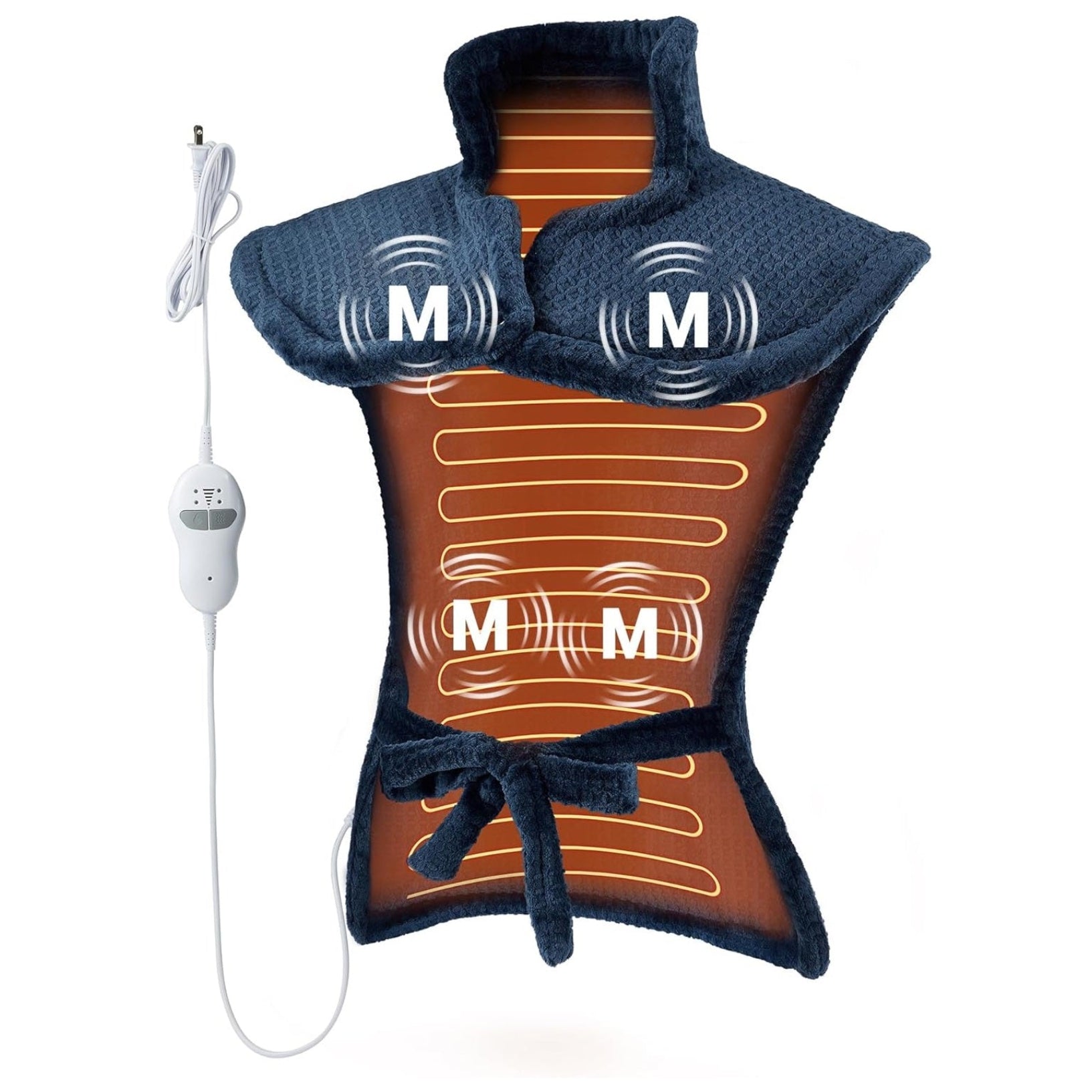 Garvee Massaging Heating Pad for Neck, Shoulders and Back, 24" x 35" Large Electric Heating Pad for Back Pain Relief with 8 Massage Combos, 2 Heat Levels, 4 Massage Motors, 2H Auto Shut-Off, Blue