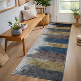 Garvee Washable Area Rugs Modern Print Distressed Indoor Rugs Soft Low-Pile with Rubber Backing for Living Room Bedroom Home Office - Brown Yellow Blue