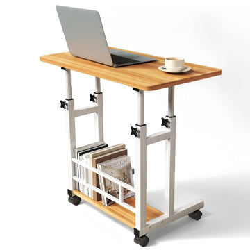 Garvee Adjustable Height Mobile Computer Desk for Small Space, Portable Rolling Writing Table with Wheels Lockable Casters, Corner Home Office Study Work Standing Desk for Bedrooms, Natural