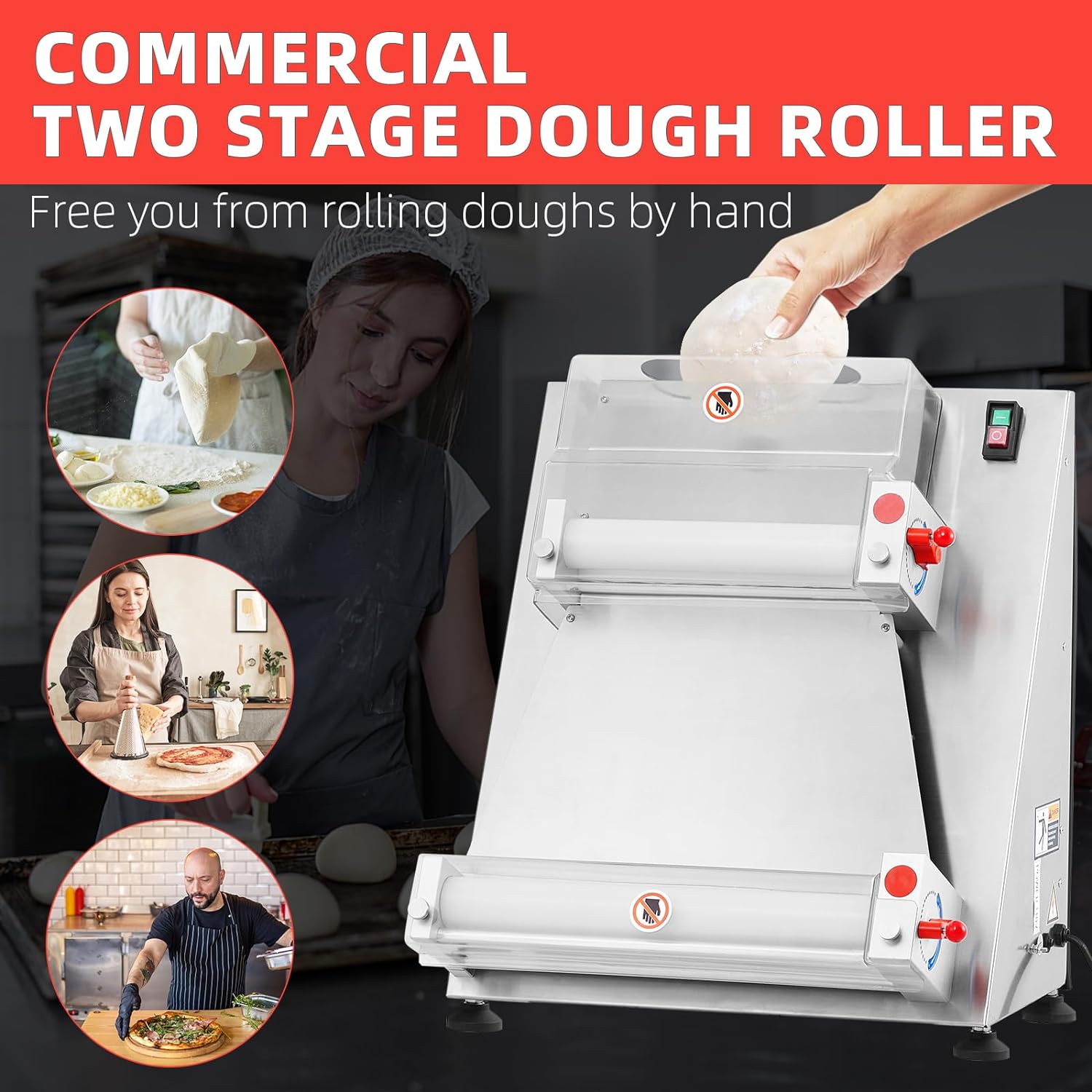 16" Automatic Pizza Dough Roller 370W for Noodle & Bread