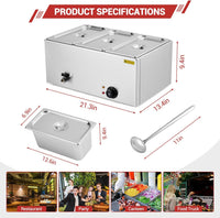 Garvee 21QT Electric Food Warmer with Triple Compartments & Adjustable Temp Control, Stainless Steel, Drainage Faucet, Removable Pans, Ideal for Catering Buffets