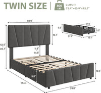 Garvee Twin Size Bed Frame with Adjustable Headboard and 2 Storage Drawers, Upholstered Platform Bed Frame with Wooden Slats Support, No Box Spring Needed, Dark Grey (Twin)