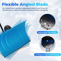 Garvee Snow Shovel with Wheels 29"W X 20" H Steel Adjustable Handle Dual-Wheel Heavy Duty Replaceable Blade Driveway Sidewalk