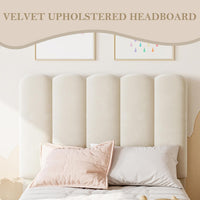Garvee Twin Bed Frame With Under-bed Drawer, White velvet Upholstered Platform Bed with Wave Headboard for Kids / Girls, Wooden Slats Support, No Box Spring Needed, Beige